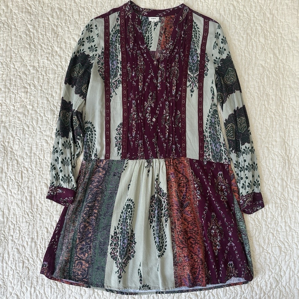 Tiny By‎ Anthropologie Tunic Mini Dress Women's Small Patchwork Boho Cottagecore